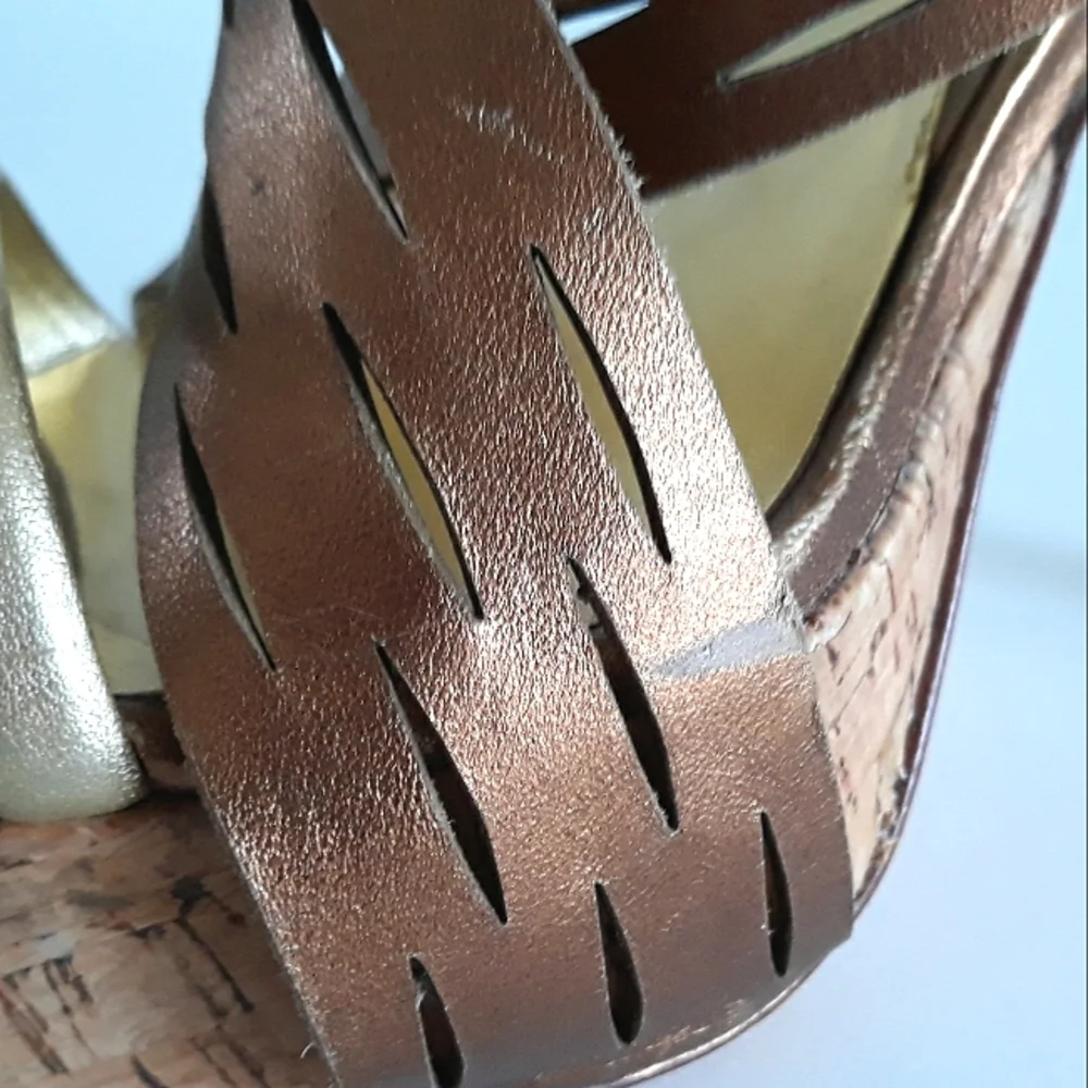 *DVF copper & gold leather slingback cork platform heels 9M Brazil